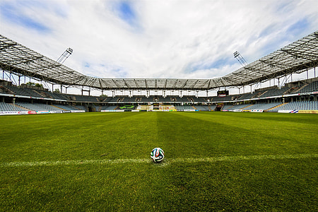 soccer field with ball on empty field thumbnail
