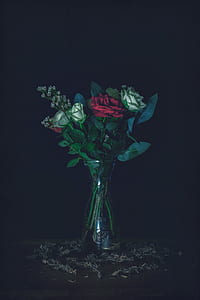 white and red rose flower arrangement in vase thumbnail