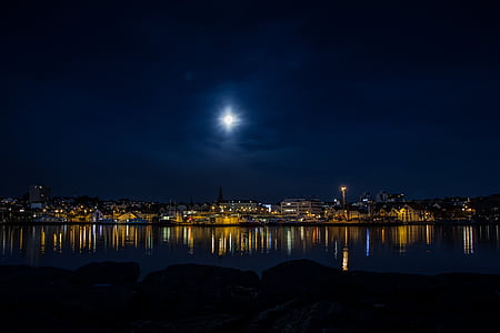 panoramic photography of harbor during nighttime thumbnail