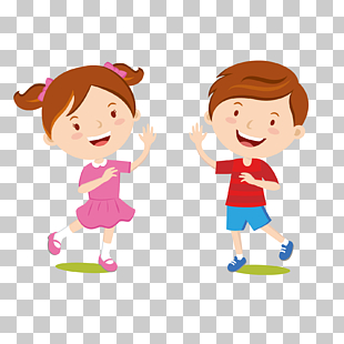 Children's clothing Dress Jeans, Cartoon kids welcome, girl ad boy raising arms illustration PNG clipart