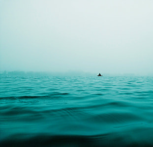 person sitting on boat background of trees at daytime thumbnail