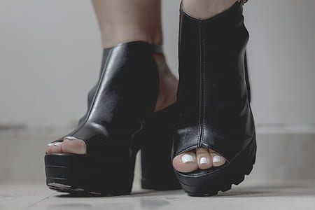 Person Wearing Black Platform Chunky Heels thumbnail