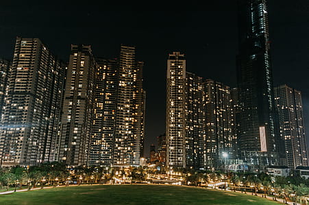 Lightened High Rise Buildings at Night Time thumbnail