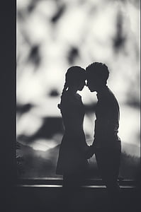 silhouette of couple grayscale photo thumbnail