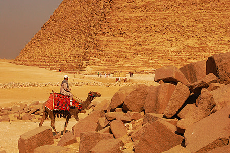 man riding camel on desert at daytime thumbnail