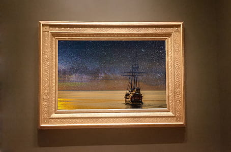 pirate ship sailing painting hanged on wall thumbnail
