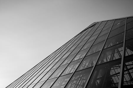 grayscale photography of curtain wall building thumbnail