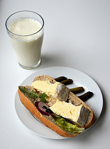 sandwich on plate beside glass of milk thumbnail