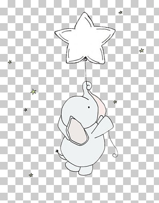 Paper Elephant Nursery Child Illustration, Elephant with Stars, elephant holding star balloon illustration PNG clipart