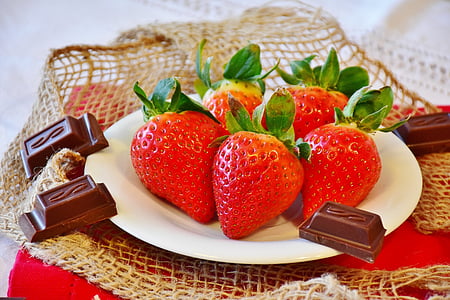 strawberries and chocolate on plate thumbnail