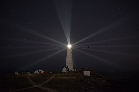 white lighthouse at night thumbnail