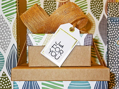 brown-green-and-teal gift box with just for you tag thumbnail