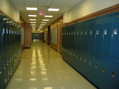 blue lockers on hallway thumbnail