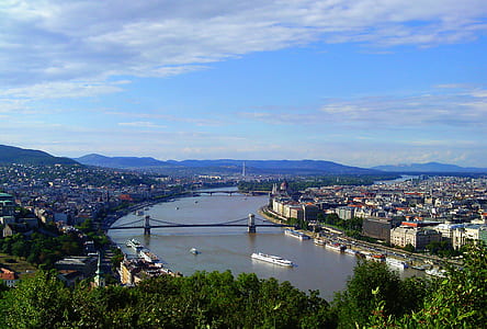 bird's-eye view of bridge under cloudy sky thumbnail