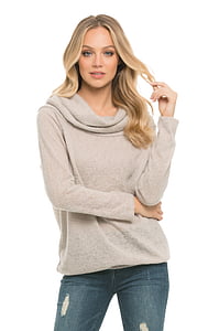 women's gray pullover hoodie and gray denim bottoms thumbnail