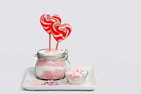 Pink and Grey Heart Shape Lollipop on Clear Glass Jar thumbnail