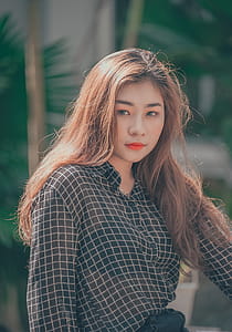 Woman Wearing Black and White Checked Dress Shirt Taken thumbnail
