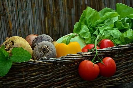 assorted-color vegetable lot on brown wicker basket thumbnail