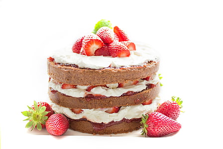 round strawberry and white whip cream topped cake thumbnail