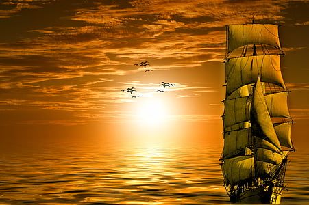 sail ship on water during golden hour thumbnail