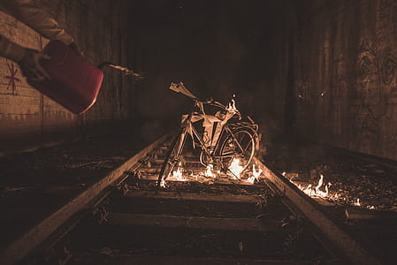 Bicycle on Flame on Train Railway thumbnail