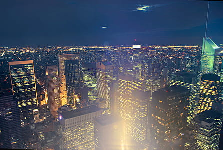High Angle Night View Of Illuminating Skyscrapers in New York City thumbnail