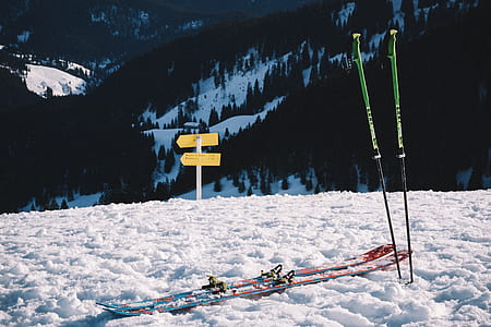 assorted-color snowski on field snow during daytime thumbnail