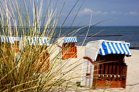 brown wooden stall on sand front of beach at daytime thumbnail