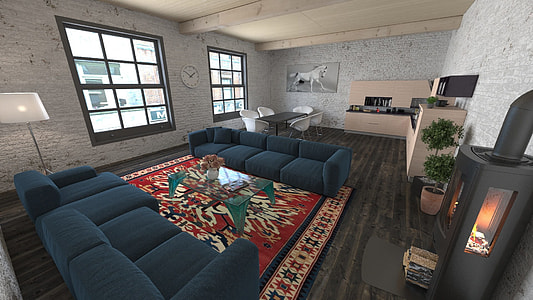 lighted fireplace in living room thumbnail
