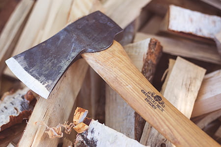 beige wooden handle axe thumbnail