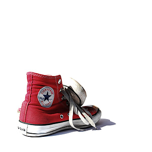 pair of red-and-white Converse All-Star high-tops sneakers thumbnail