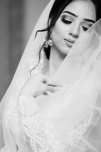 grayscale photograph of woman wearing veil thumbnail