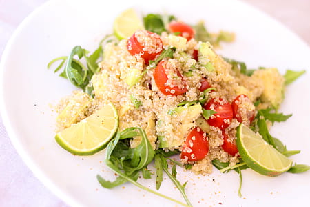 fried rice with lemon and chili on white ceramic plate thumbnail