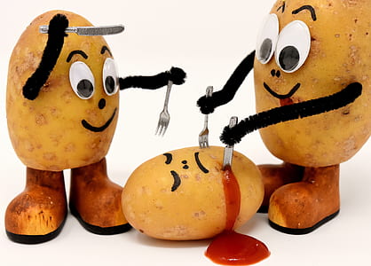 three potatoes holding knife thumbnail