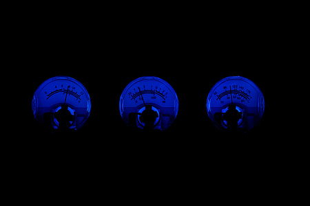 three round digital analog gauges with blue lights thumbnail