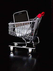 QWERTY phone on gray shopping cart thumbnail