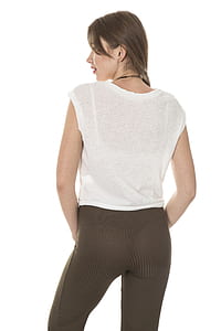 women's white shirt and gray pants thumbnail