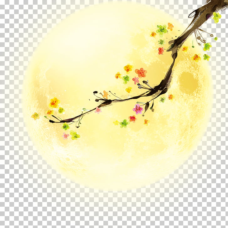 Mid Autumn Festival Mooncake Moon Flowers Multicolored Flowers And Full Moon Illustration Png Clipart Free Cliparts Uihere