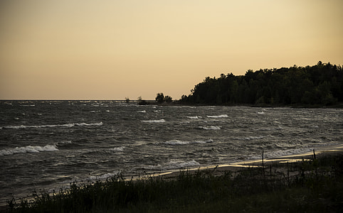 Lake Michigan under Red Dusk Skies at J.W. Wells State Park, Michigan thumbnail