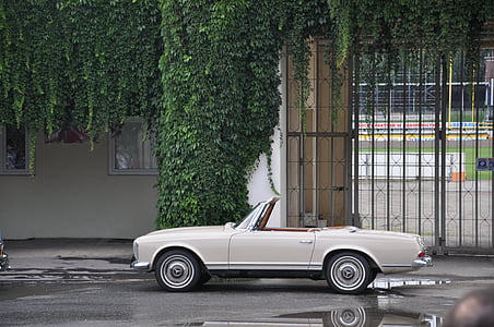 white convertible parked near metal gate thumbnail