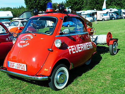 red classic BMW fire department compact car on display thumbnail