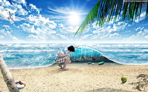 man holding ocean waves edited photo thumbnail
