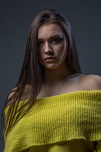 woman wearing yellow off-shoulder top thumbnail