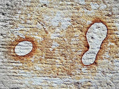footsteps on brown area rug thumbnail