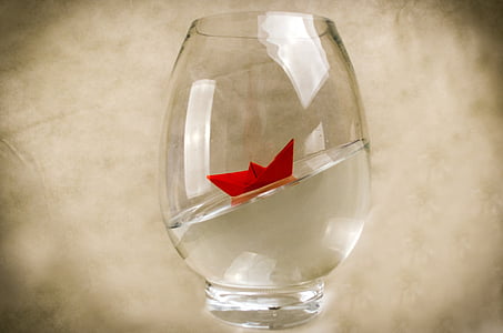 clear glass with red origami inside thumbnail