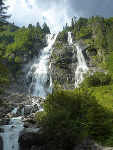 waterfalls under white cloudy sky thumbnail