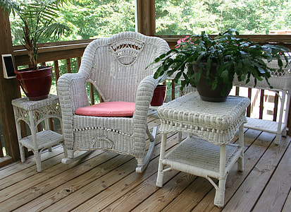 white woven armchair and side table thumbnail