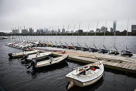 four powerboats docked at pier thumbnail