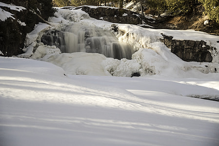 Rushing waterfalls in the snow and ice at Gooseberry Falls State Park, Minnesota thumbnail