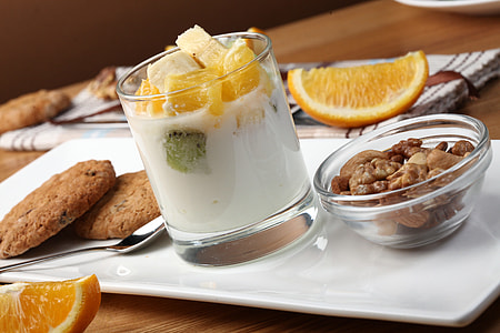 slice fruits and milk in pint glass thumbnail